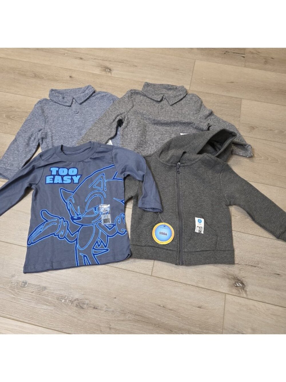 4 Infant Toddler Boys Long Sleeve Sz 2T Shirts Zip Up Hoodie Blue Gray Sonic